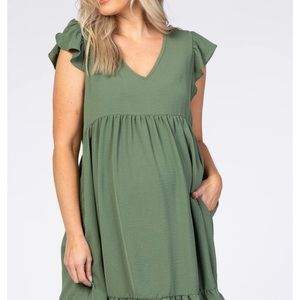 Pink Blush Green Ruffle Maternity Dress